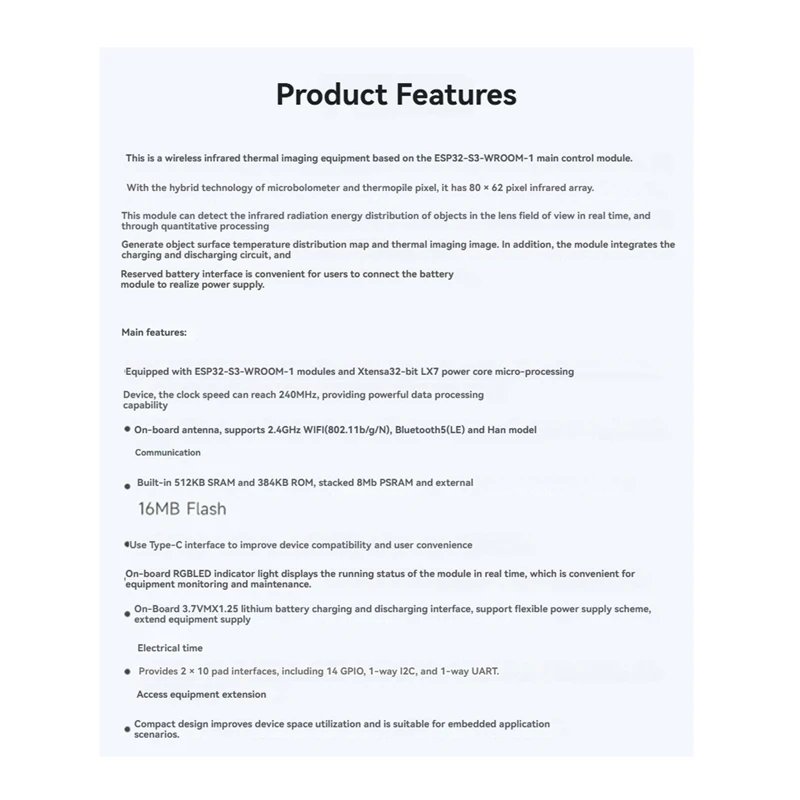 AFBC Esp32-S3 Wifi Infrared Thermal Imaging Module Esp32 Serial Wifi RGB Development Board 80X62 Pixel Infrared Array - Image 2