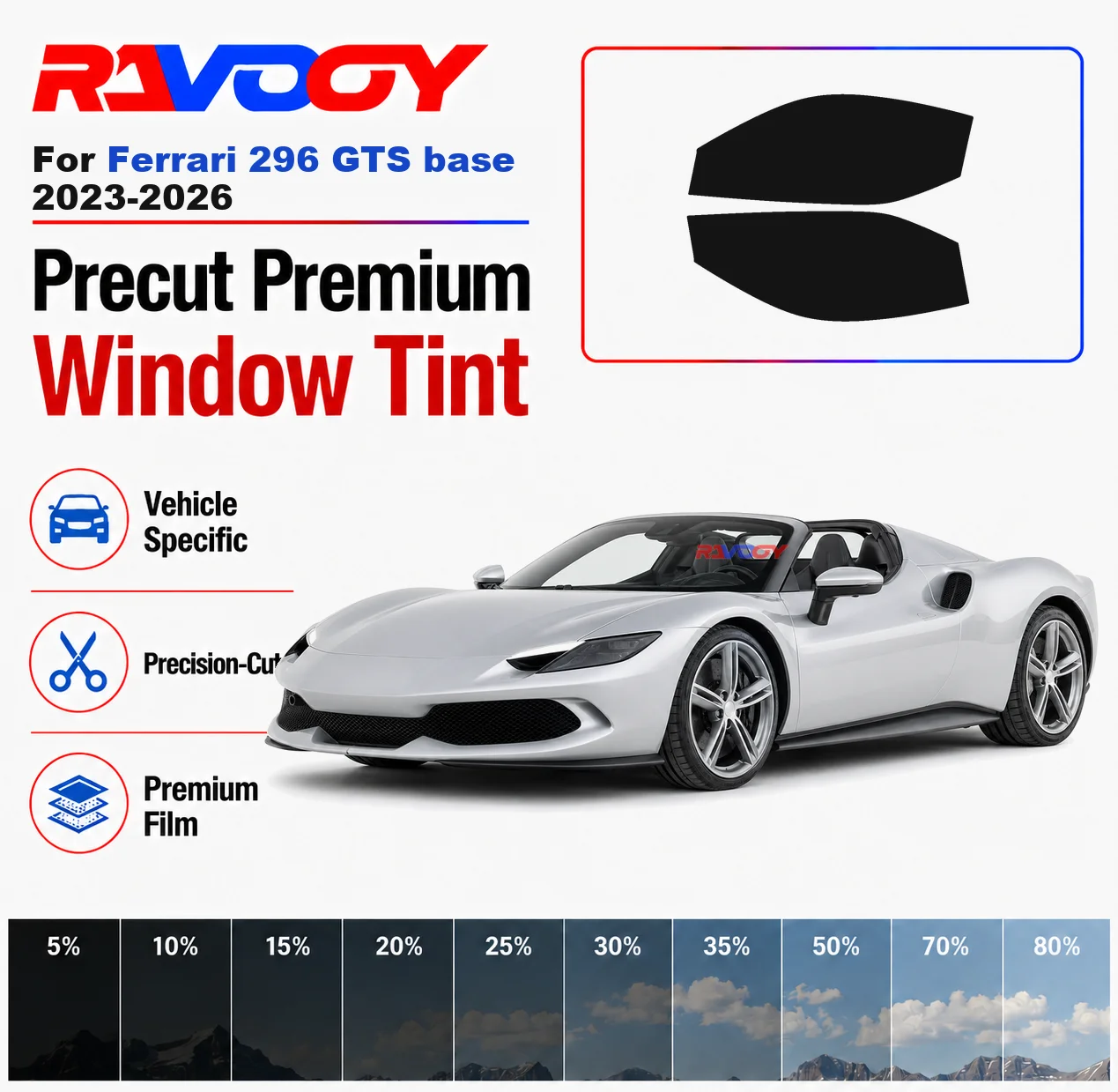 Premium Precut Window Tint Kit Front Rear Windows Rear Windshield For Ferrari 296 GTS base 2023-2026 Car Solar Nano Ceramic Film
