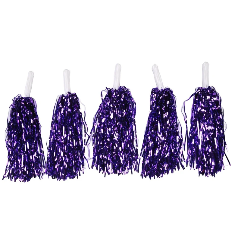 

48Pcs Cheerleading Pom Poms Metallic Foil Cheer Pom Poms With Plastic Handle For Adults Kids Cheerleaders Party Purple