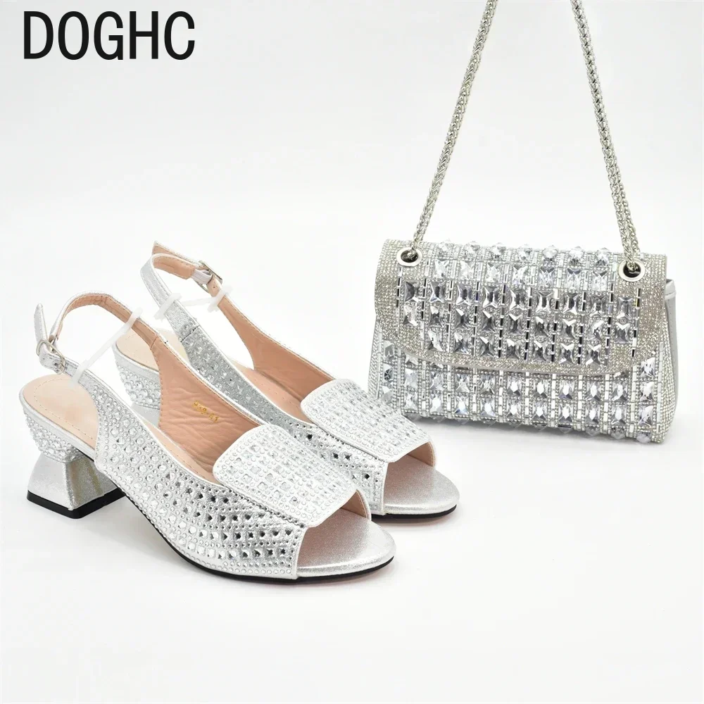 

New Arrival Italian Design Elegant Evening Shoes and Bag Set African Crystal Comfortable Shoes and Bag Commuter Women's Shoes