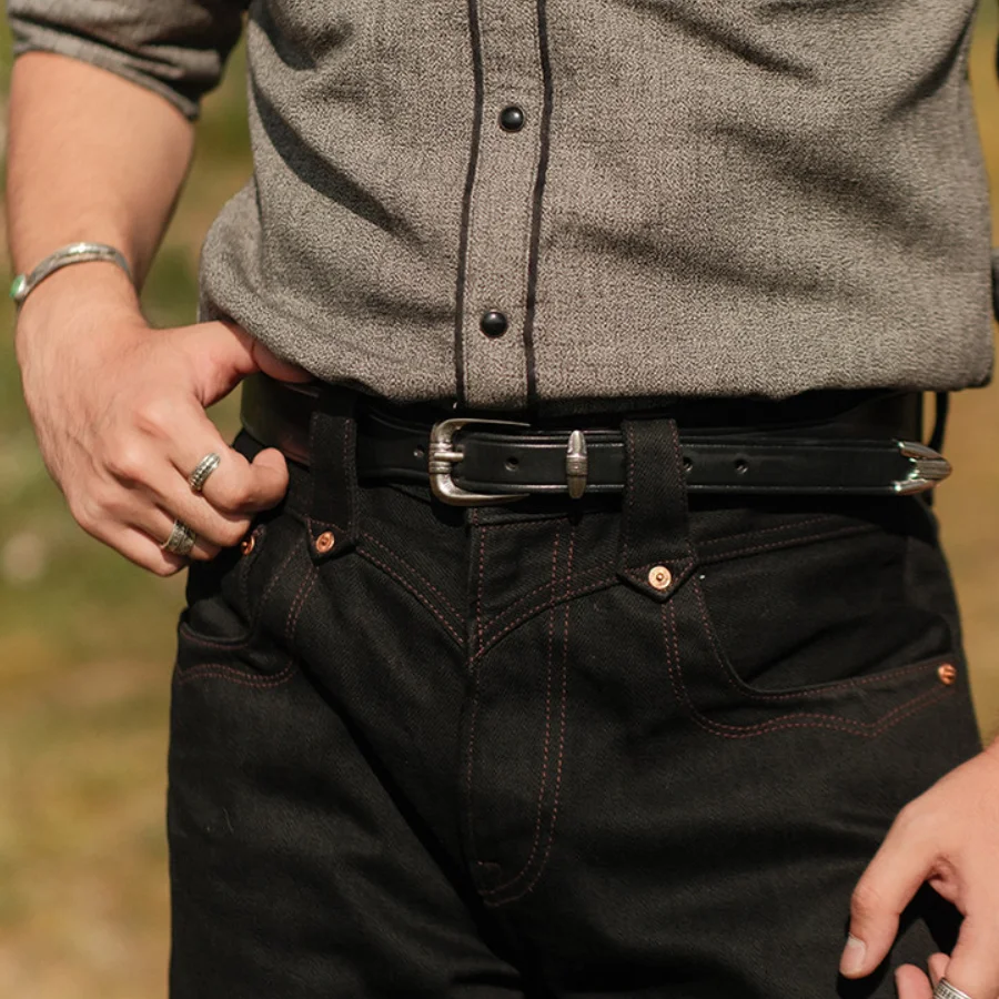 Western Cowboy Style Top Layer Leather Belt for Men Vintage Casual Alloy Horseshoe Pin Buckle Belt Commuter Jeans Waist Belt