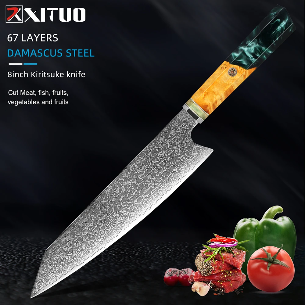 XITUO 8 inch Japanese Kiritsuke Chef Knife VG-10 Premium Damascus Steel Kitchen Cooking Knife Professional Japanese Sushi Knife