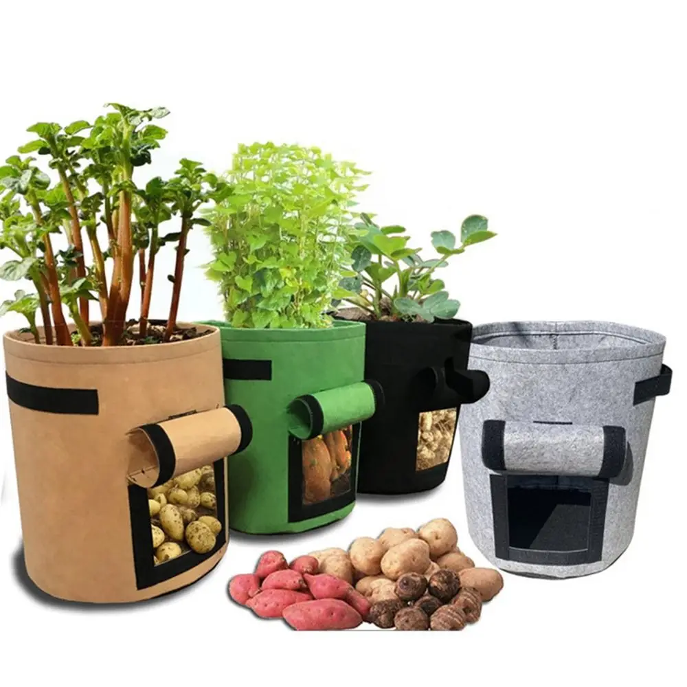 Easy To Use Thicken Plant Grow Bags Handles Access Flap Vegetables Planter Tub Harvest Window Durable Potato Pot Flowers