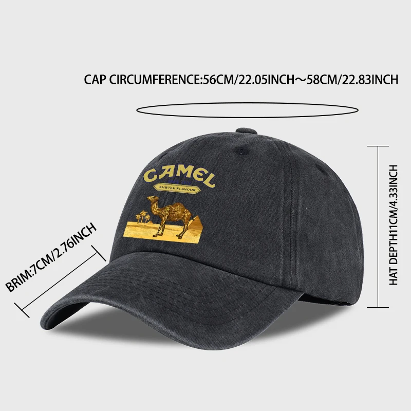 Vintage “Camel” Desert Scene Print Washed Baseball Cap - Adjustable Unisex Vintage Cap for Outdoor Hiking and Mountaineering