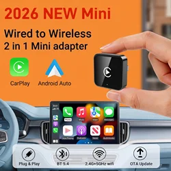 Smart 2in1 CarPlay Android Auto Adapter, Universal Mini Wireless Dongle for Car Entertainment System, Plug and Play Upgrade Wire