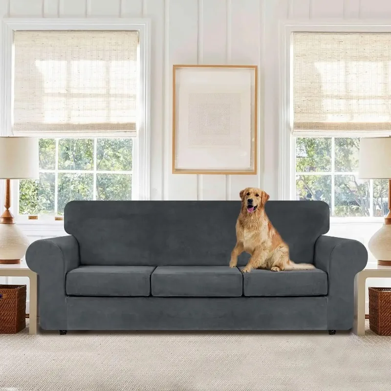 Thick Velvet Sofa Covers Soft Solid Color Couch Covers for 1/2/3 Seater Stretch Sofa Slipcover Washable Furniture Protector