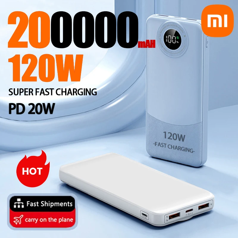 แบตสำรอง Xiaomi 200000มิลลิแอมป์ต่อชั่วโมง120วัตต์ชาร์จเร็วพิเศษจอแสดงผลดิจิตอลความจุพิเศษสำหรับแบตเตอรี่พกพาแบบใหม่