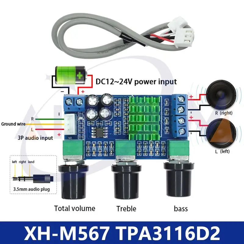 XH-M567 TPA3116D2 Dual-channel Stereo High Power Digital Audio Power Amplifier Board Audio Power Amplifier Board 80W*2 YANXD
