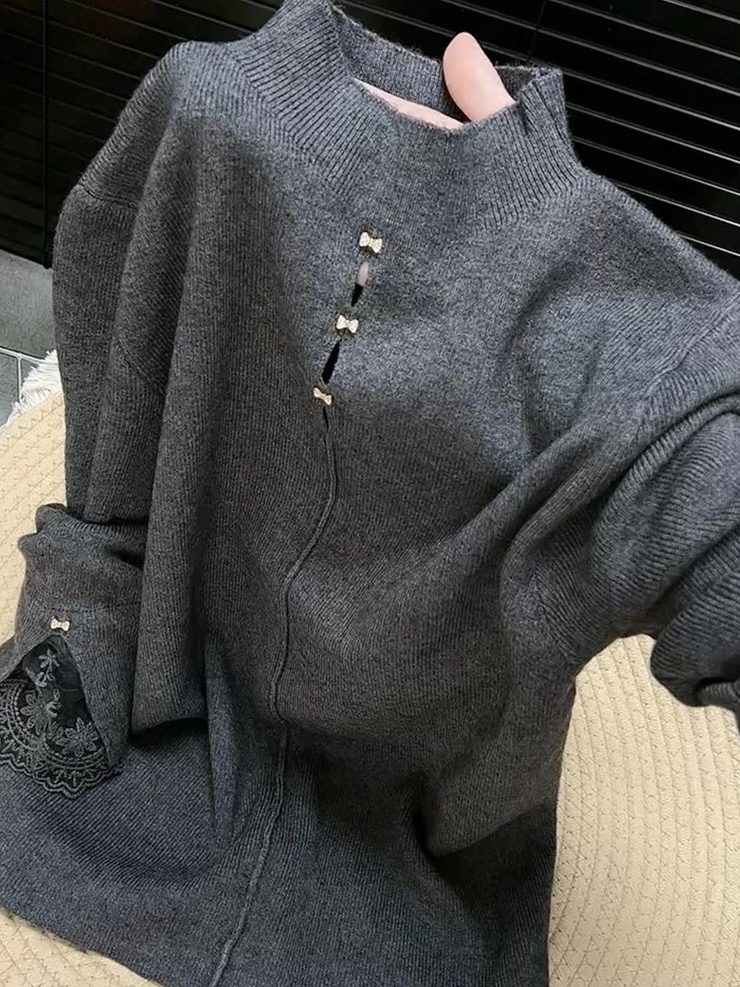 Schickes gestricktes langes Sve Crew Ne Base irt Weiches, hautfreundliches Herbst-Winter-faionable-Top Koreanische Sle Loose Fit-Strickwaren