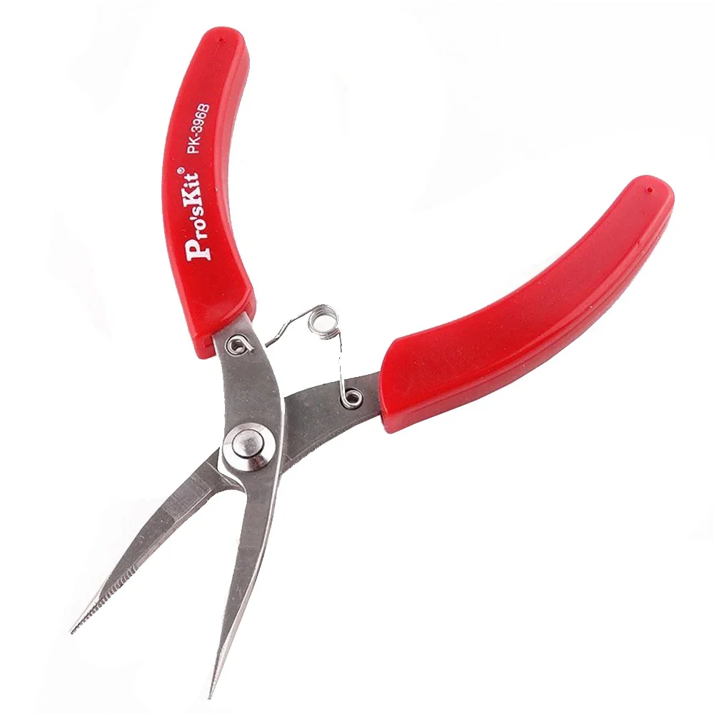 Pro\'sKit 1PK-396B 5-Inch Import Small Long Nose Pliers Stainless Steel Red Handle Have Teeth Long Mouth Pliers 130mm