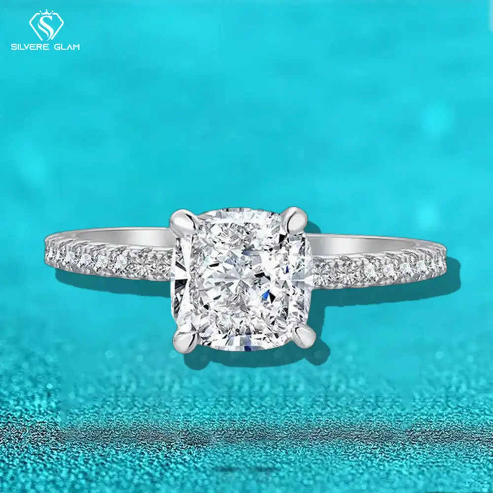 

SG 1-3carat Moissanite 925 Sterling Silver Ring For Women Men Fat Square Moissanite Wedding Ring Fine Jewelry D VVS1 Lab Gemston