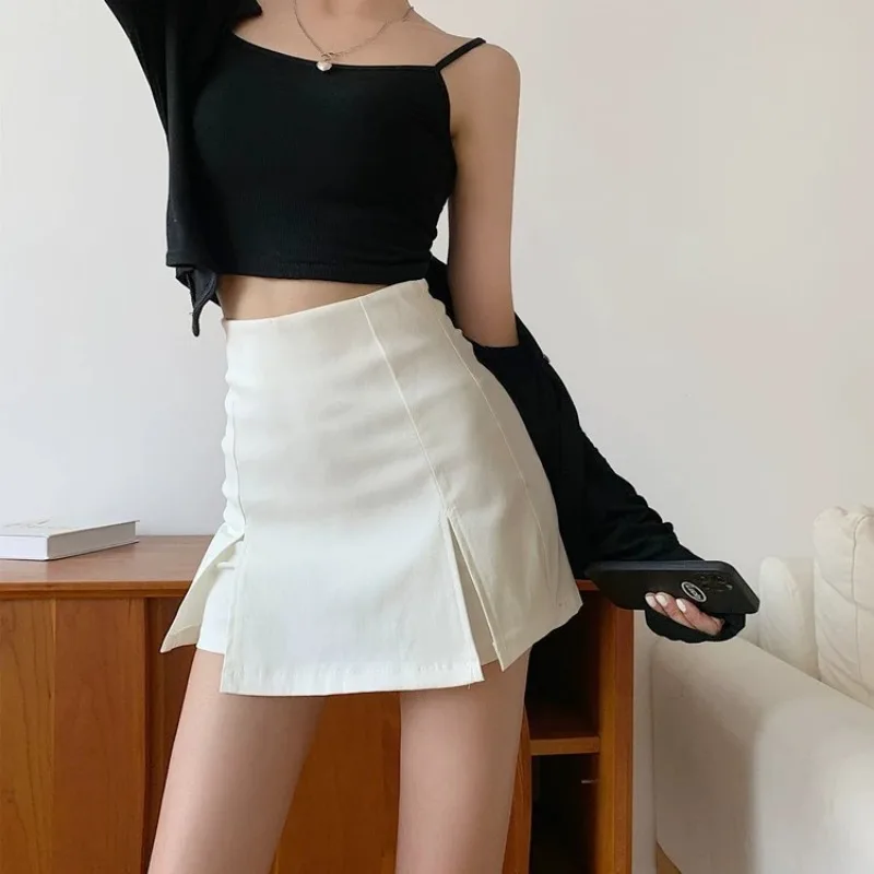 Small Pantskirt White Skirt Women\'s Summer 2024 New Fashion High Waist Slit Skirt A- Line Sheath Skirt