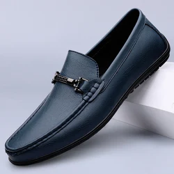 Metalls chnalle blaue Slipper Echt leder Herren Slip on Schuhe bequeme Männer Freizeit schuhe männliche Fahr schuhe atmungsaktive Herren