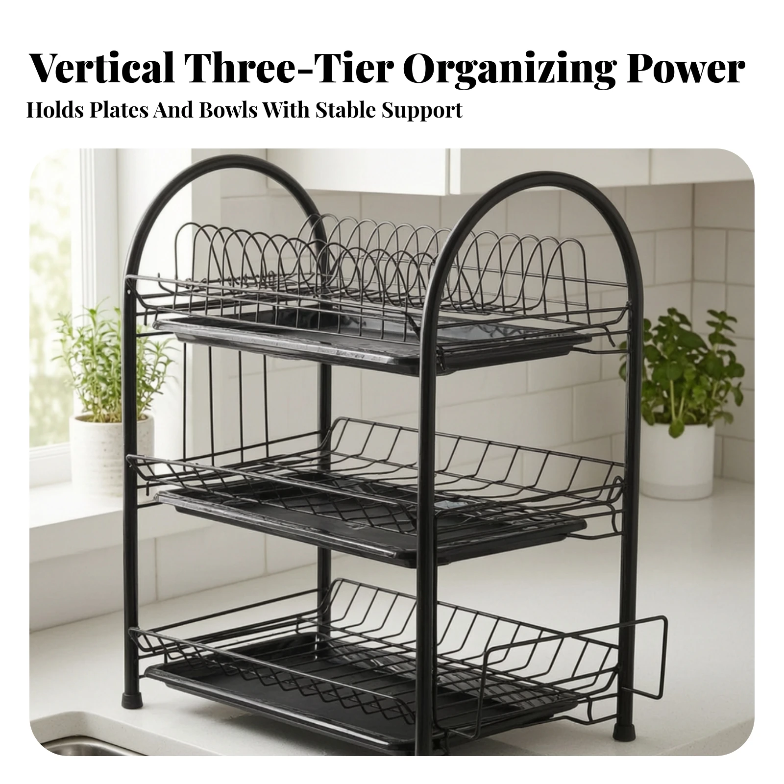 3-Tier Dish Drying Rack Vertical Storage Dish Drying Rack with Drainage Tray Rust-Resistant Sturdy for Families, Kitchen Counter