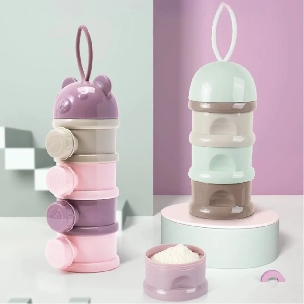Cartoon 4 Layer Milk Powder Box Bear Style Multiple Openings Toddle Snack Container Spill Resistant Milk Powder Bottles