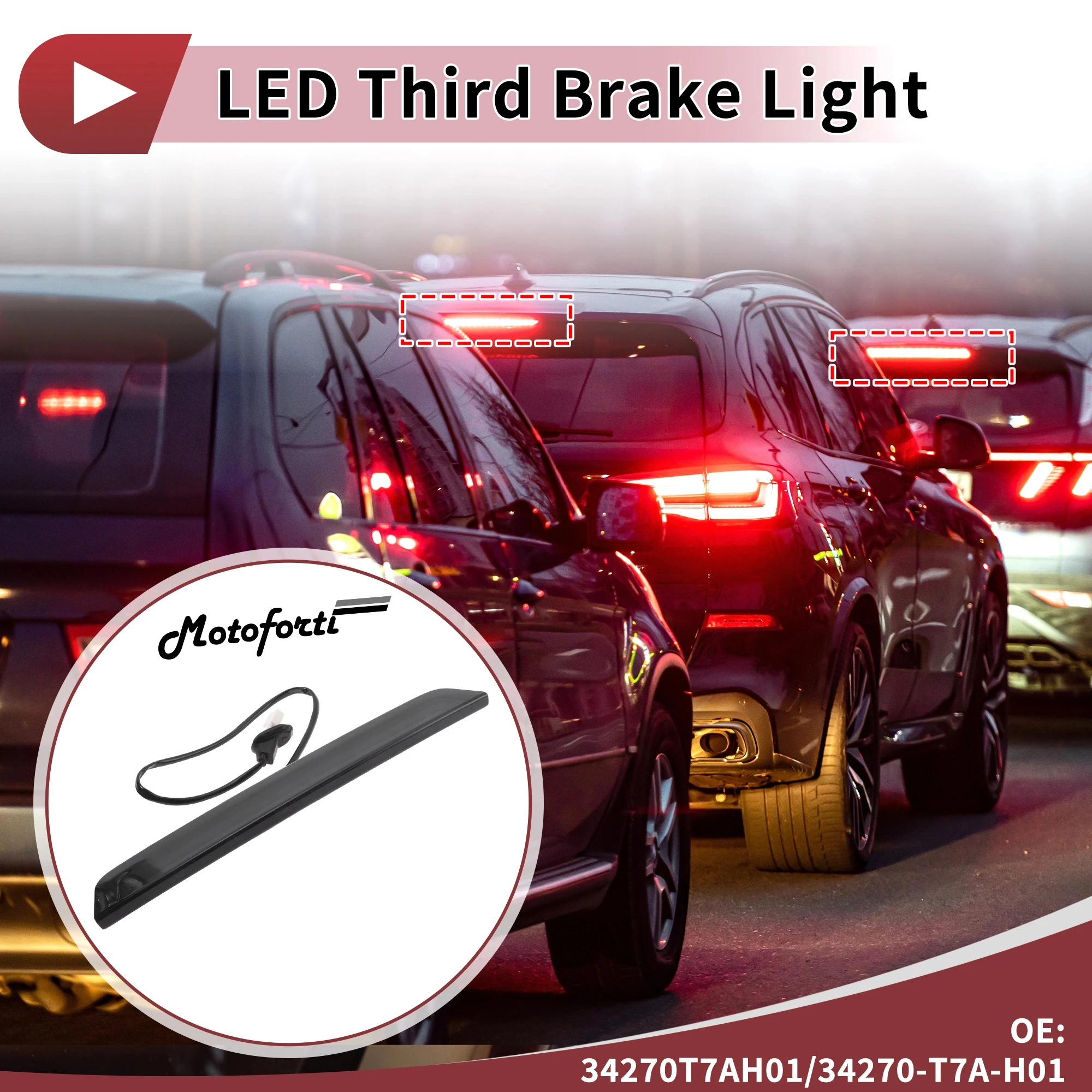 

Motoforti LED Third Brake Light for Honda HR-V Vezel 14-22 No.34270T7AH01/34270-T7A-H01 Black 4rd High Mounted Stop Lamp