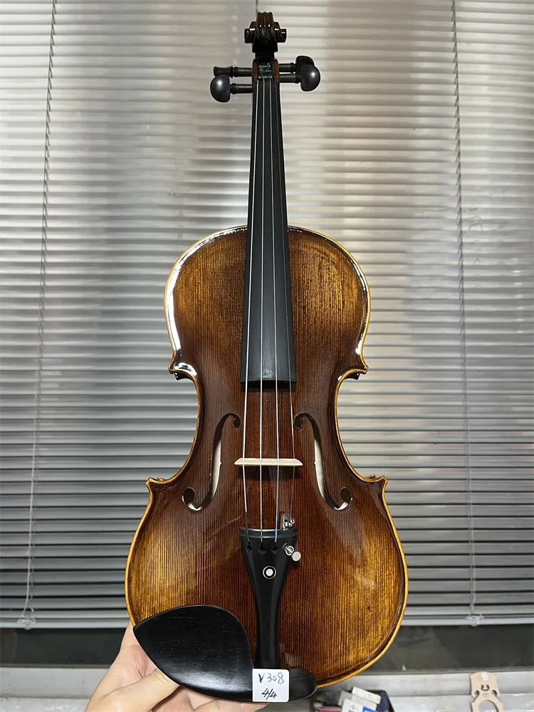 Actual Photo Advanced Natural Flamed High Quality Solid Hand Made 4/4 Size Violin with Case&Bow V308