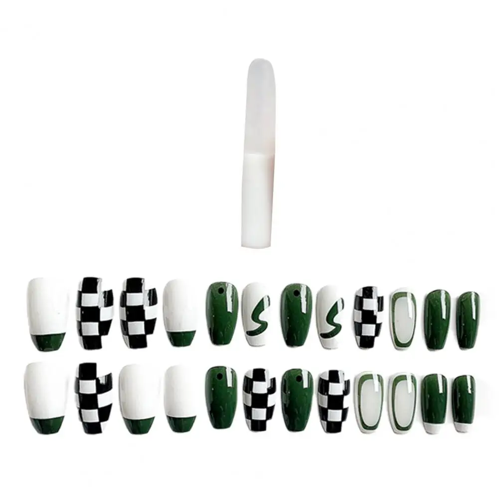 1 Set French Fake Nails Full Cover Nail Art Accessories Detachable Nail Artificial Tips with Glue  for Women   