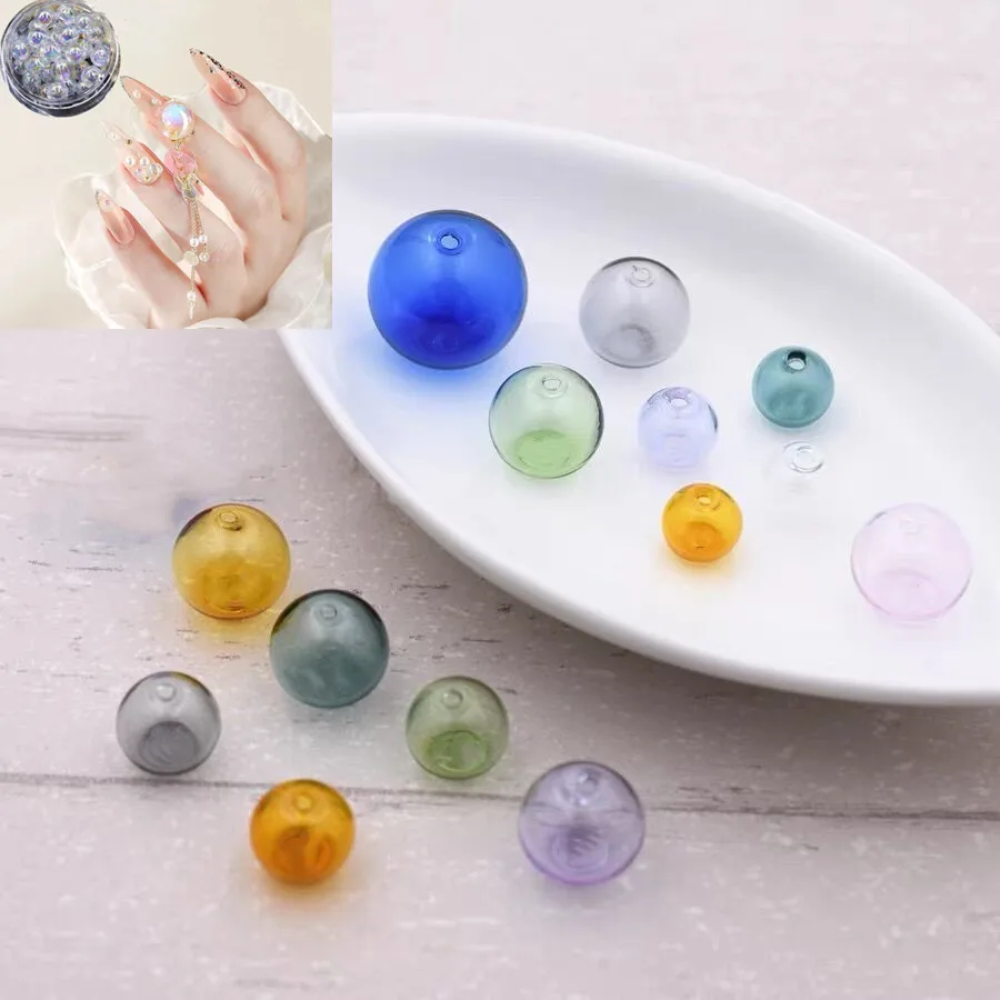 1/2/3/5X 14mm Colorful hollow glass ball with hole round bubble vial glass globe orbs jewelry findings beads doy mini lightbulb