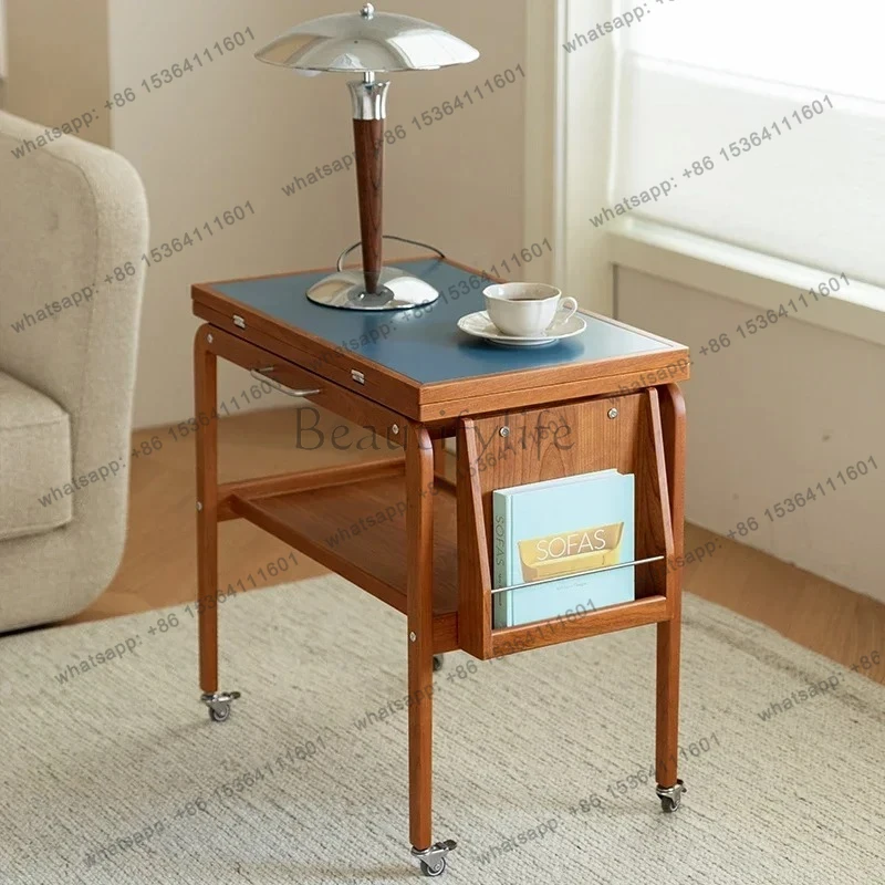 

yj5 Modern simple living room home cart movable folding coffee table sofa edge small apartment solid wood
