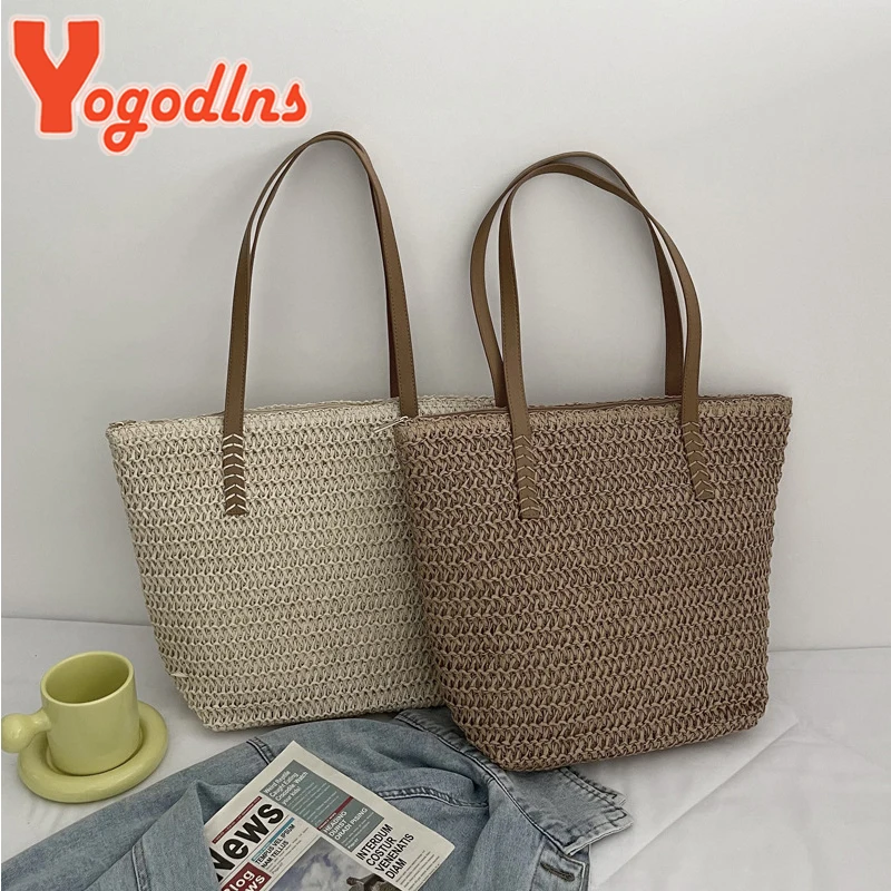 Yogodlns Summer Woven Women Bag Large Capacity Rattan Shoulder Vacation Seaside Beach BagCasual Shopper Tote Fashion