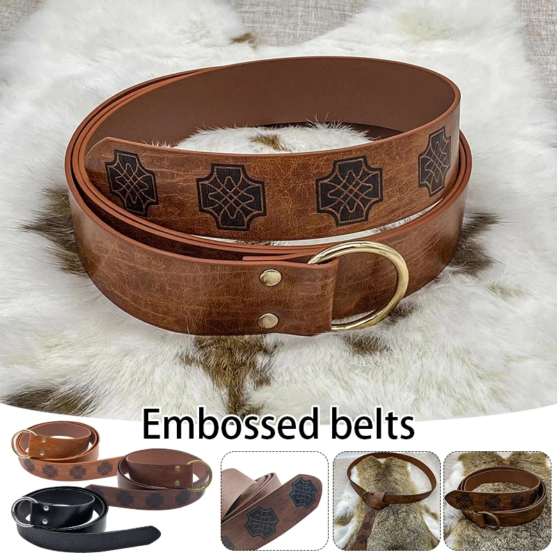 Medieval Knight Waistband PU Leather Waist Belt Long Loop Buckle O Ring Knot Belt Viking Knight Pirate Larp Cosplay Accessories