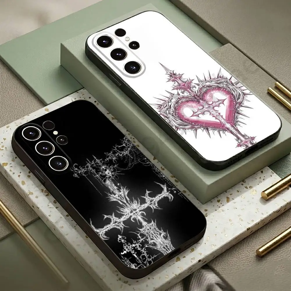 

Gothic Cyber Sigil Cross Phone Case For Samsung S20,21,22,23,24,25,26 plus,ultra Silicone Cover