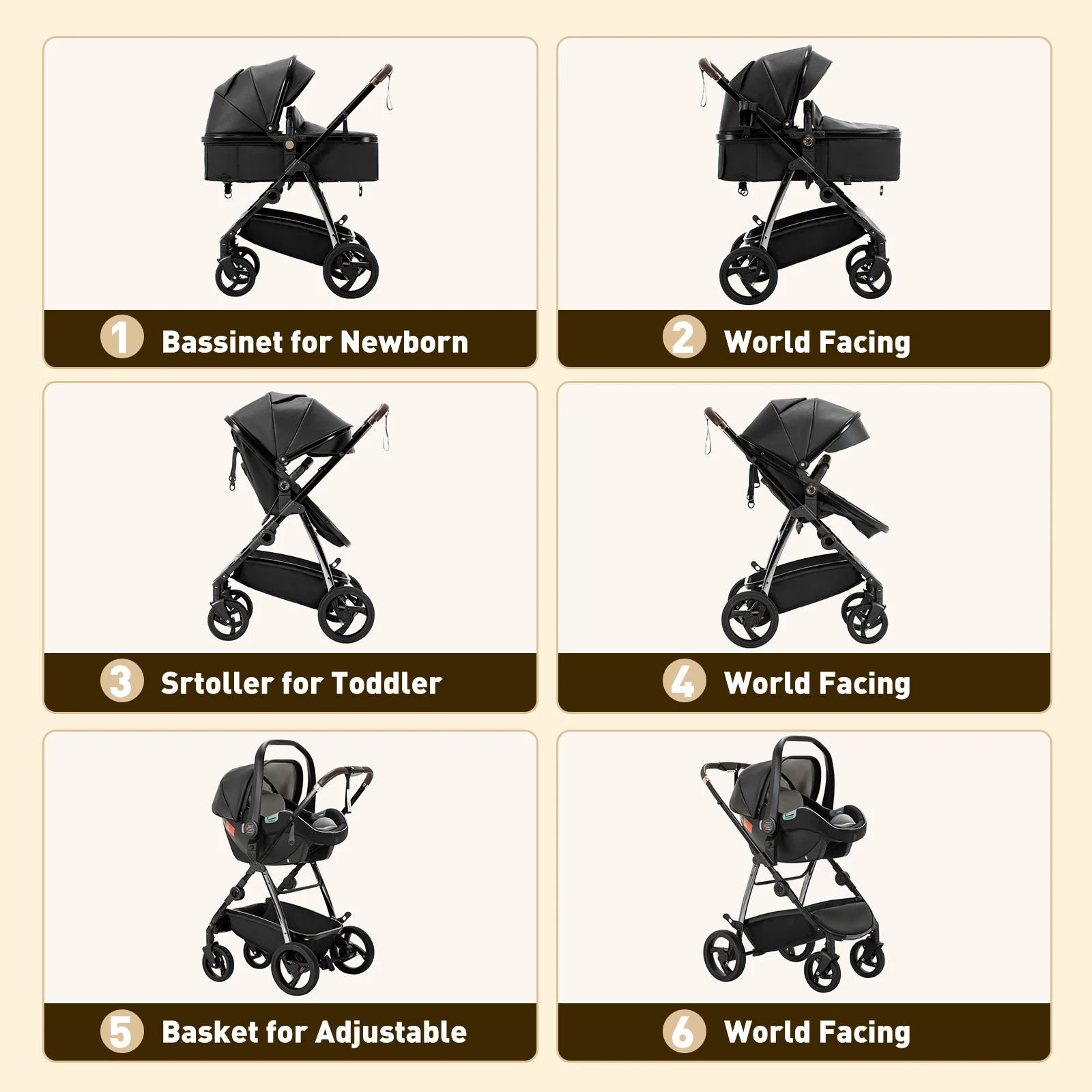 Baby Carriage 3 in 1 High Landscape Stroller Reclining Baby Carriage Foldable Stroller Baby Bassinet Puchair Newborn new2024