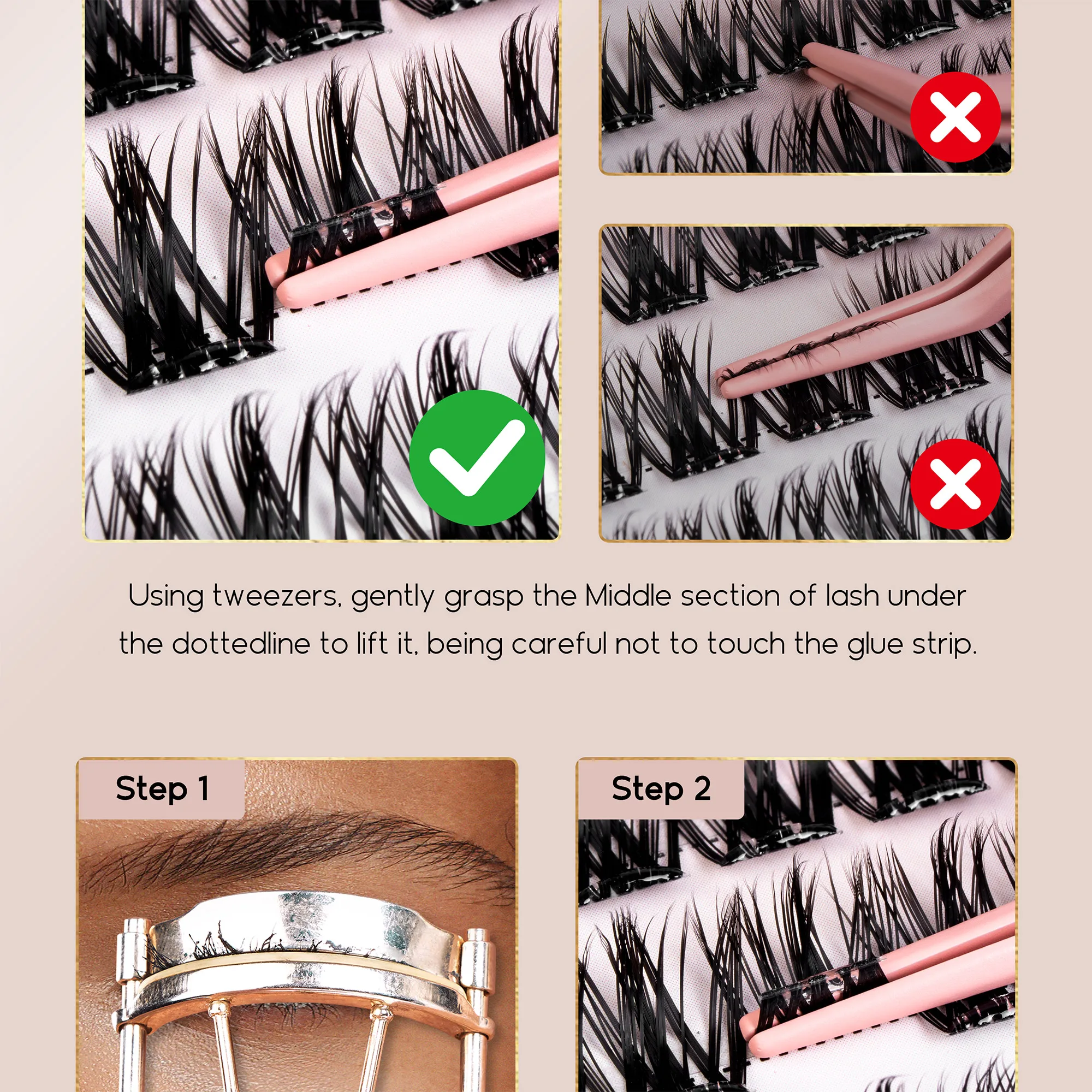 Befer Selbstklebende Wimpernbüschel, transparent, vorgeklebt, 150 Stück, Manga-Natürliches Make-up, flauschige falsche Wimpern, Lieferant – Detail 6