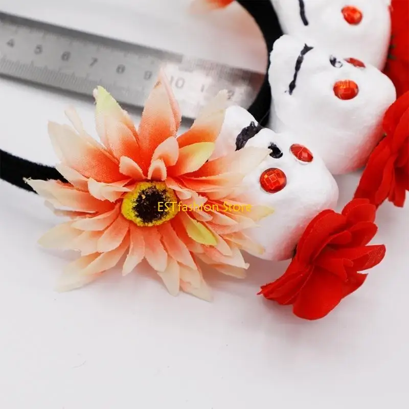 Y5GC Fairy Halloween Skull Stirnband mit Rose Party Geben Sie Geschenk für Jungen Mädchen