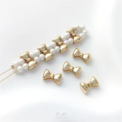 1pcs 14K Gold Wrapped Smooth Bow Pearl Bracelet Necklace with Double Row Spacer Beads Handmade Beaded Pendant Buckle Accessories