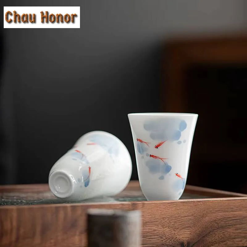 

2 шт./компл. 40 мл, чистый ручной росписи, искусственная керамическая белая фарфоровая чайная чашка с ароматом кунг-фу, чайная чашка