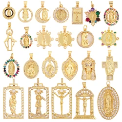 Holy Religious Style Jesus Virgin Mary Charm Geometry Pendant,18K Gold Inlaid Cubic Zirconia Jewelry Necklace Accessories M15