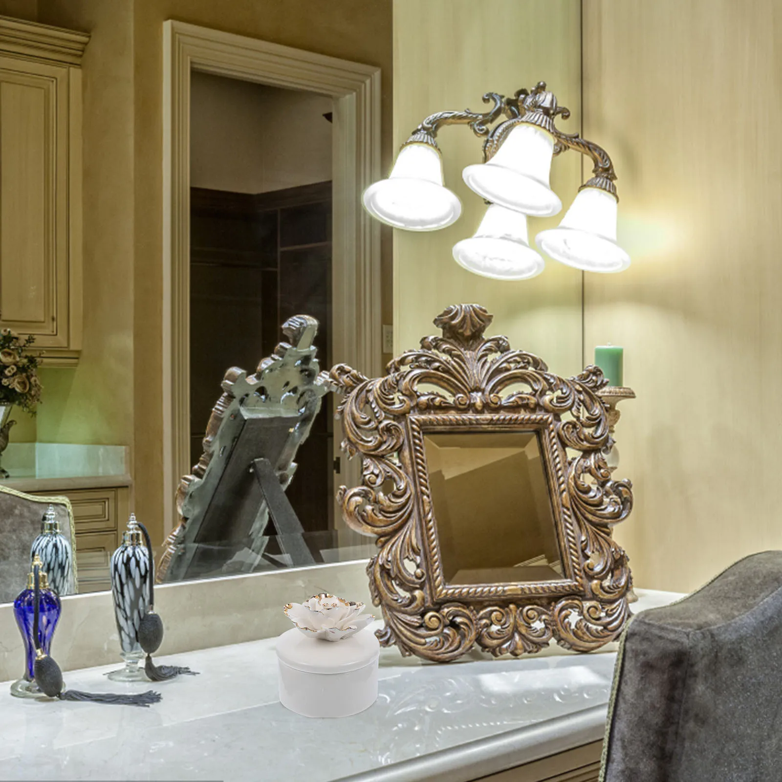 صندوق مجوهرات على شكل زهرة من السيراميك، حاوية ذات سعة مثالية للخواتم والأقراط والقلائد، تصميم ذو ملمس رفيع، ديكور أنيق