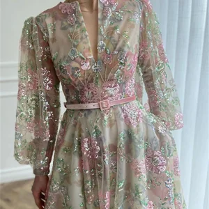 Annie luxo bordado lantejoulas vestidos de baile elegantes vestidos de mangas compridas femininos فساتudedṁvestido de festa de tule personalizado 10 principais vendas vestido longo de festa bordado - №9