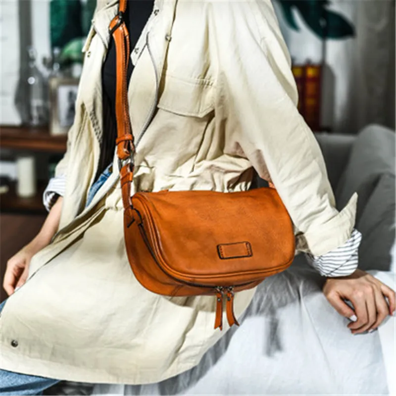 Fashion vintage luxury genuine leather female underarm bag outdoor weekend daily designer real cowhide women's crossbody bags