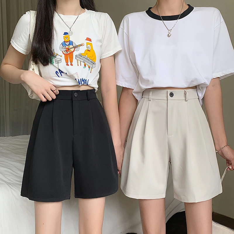 

Women's Pants 2024 Summer Stretch Button Up Wide Leg Women's High Waist Suit Short Women Solid Shrots Basic Sexy Shorts OL V262