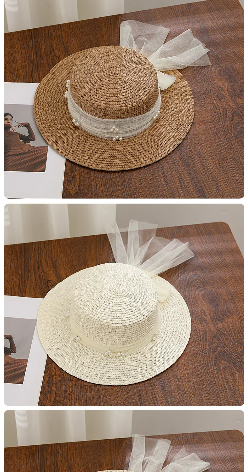 Koreanischer handgewebter Strohhut für Damen, atmungsaktiver Sonnenschutz, Sonnenhut für den Sommer, Outdoor-Reisen, UV-Schutz, Strand-Panama-Kappe – Detail 7