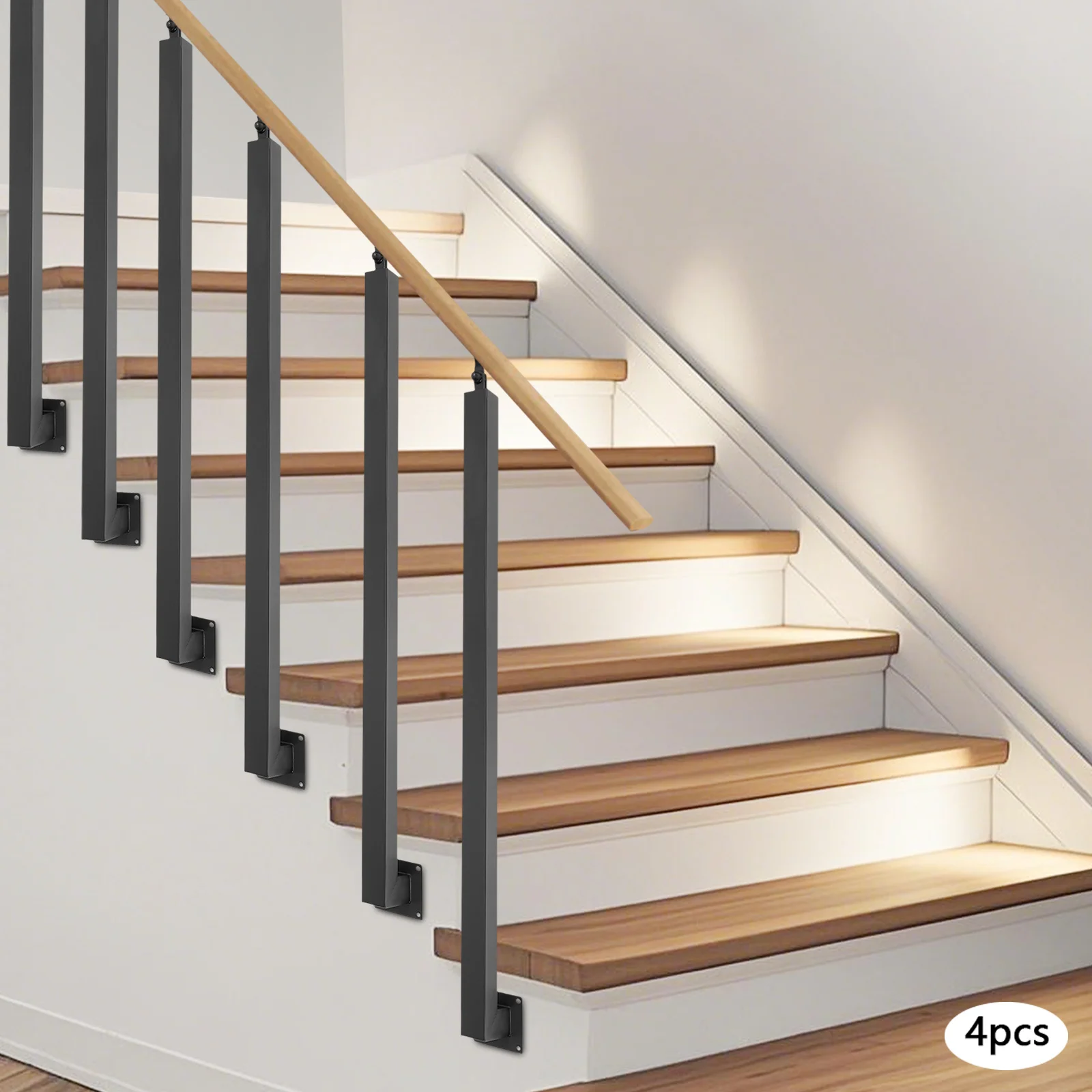 4 Pieces of 100cm Stair Railing Side Installation - Black, , , Suitable for Staircases, Villas, Entrances, Corridors, Attics