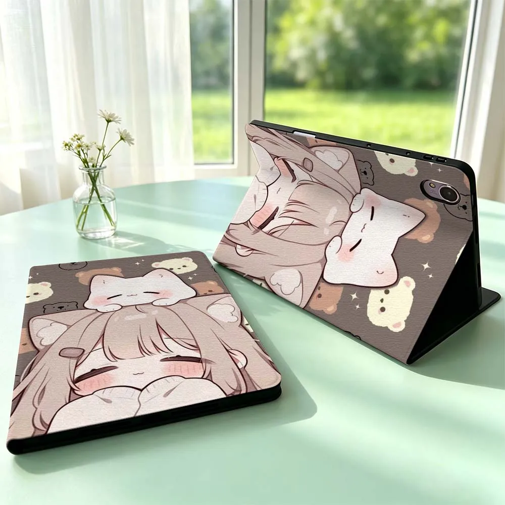 Sweet Anime Cat Pen Tray For Huawei MediaPad MatePad Honor Pro V6 9 V8 X9 X 10 13.3 12.3 11 11.5 Inch Tablet Case