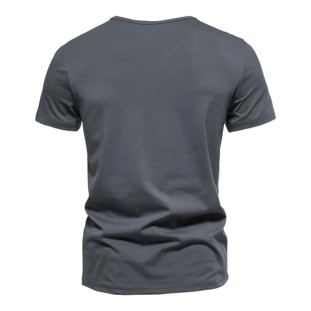 Herren Kurzarm Henley-Shirt Lässiges Sommer V-Ausschnitt T-Shirt Casual Slim Fit Einfarbig Locker Sitzend Fitness Sport Atmungsaktives Oberteil – Detail 3
