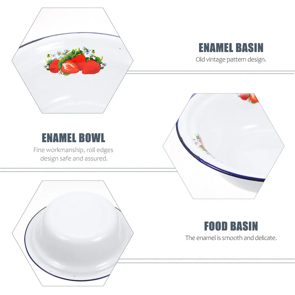 

Enamel Iron Bowl Large Capacity Mixing Basin Food Storage Container Soup Kitchen Multi Functional Sturdy Material Rice Washing