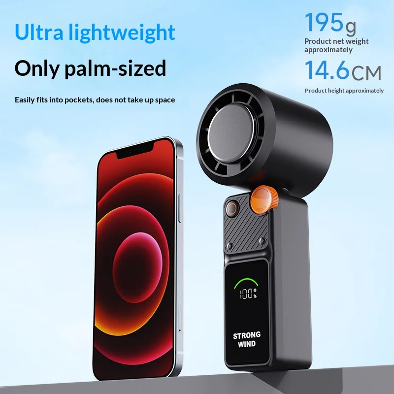 Portable Handheld Fan, 100-Speed Wind Turbo Fan with Cooling Mode, LED Display, Personal Mini Fan for Outdoor Travel