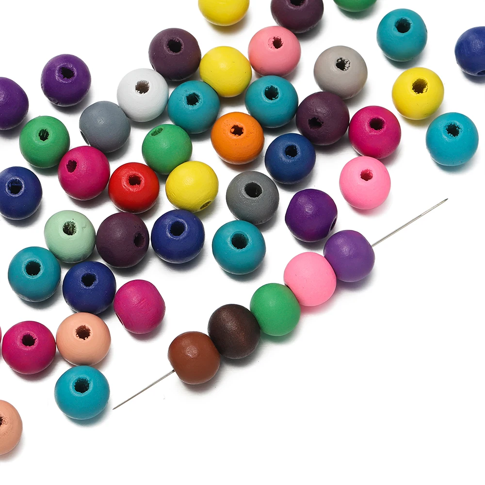 50Pcs/lot 10mm Wooden Round Bead Solid Color Loose Spacer Bead for DIY Bracelet Necklace Earrings Jewelry Making Accessories