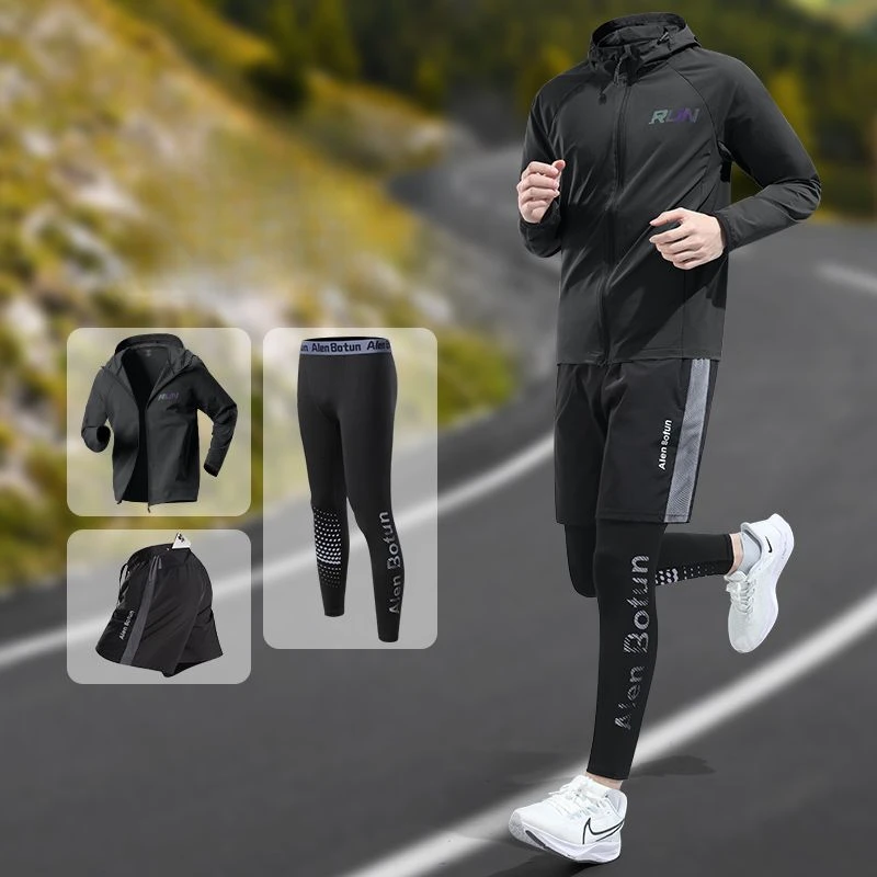 Mens Tracksuit Set Winter Running Suit Professional Marathon Training Windbreaker and Fitness Quick-Drying Tights Men's Clothing