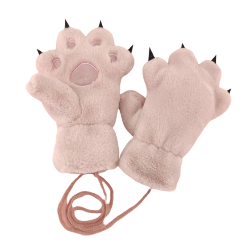 Soft Comfortable Children Winter Gloves with Thick Fleece Lining Lovely Claw Patterned Kids Winter Gloves for Boys Girls