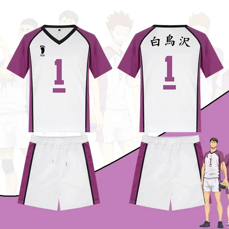 أزياء أنيمي Haikyuu التأثيرية Shiratorizawa ملابس رياضية للمدرسة الثانوية زي نادي الكرة الطائرة تي شيرت Tendou Satori مجموعة كاملة