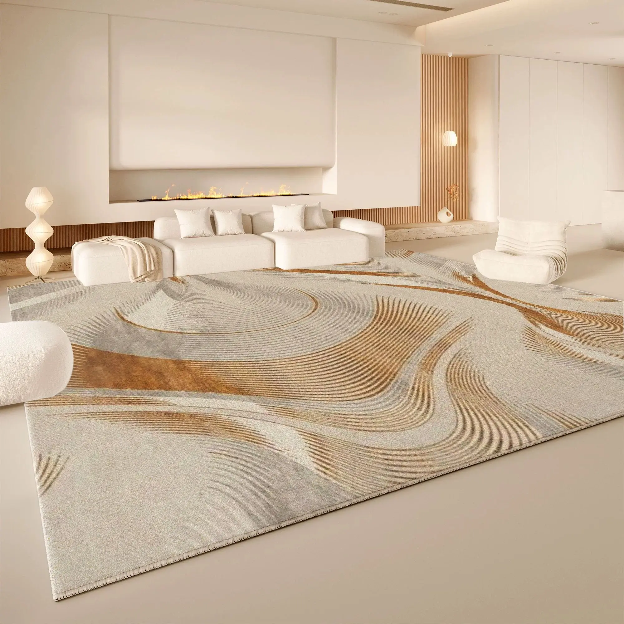 VIKAMA Earth Tone Curve Color Block Area Rug Non Slip Washable Living Room Carpet Modern Abstract Minimalist Home Floor Rug Mat