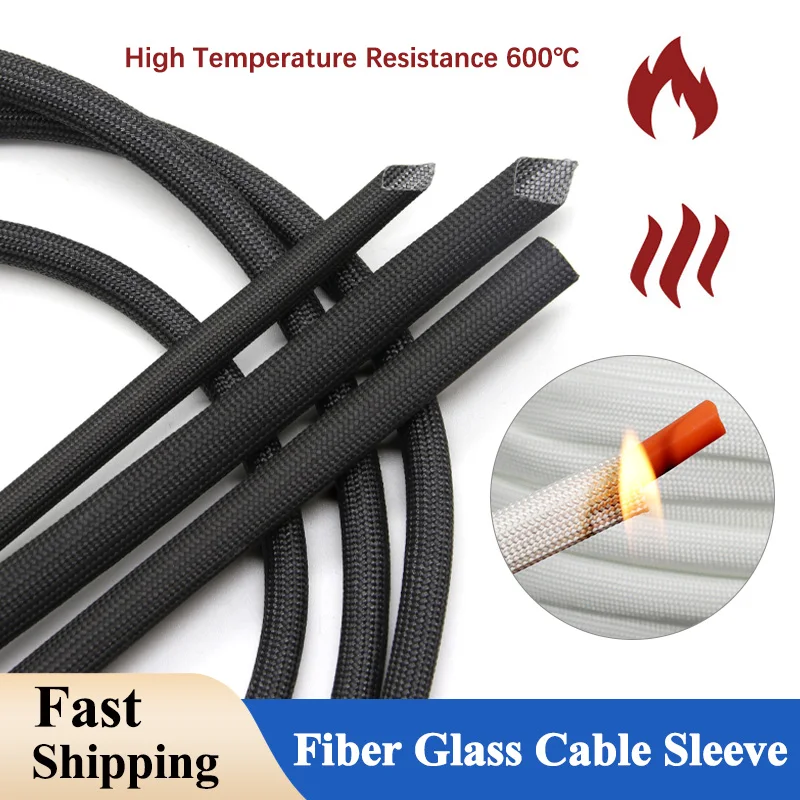 1mm-50mm Fiberglass Cable Sleeve High Temperature 600Deg.C Chemical Alkali Free Fiber Braided Wires Harness Insulated Protective