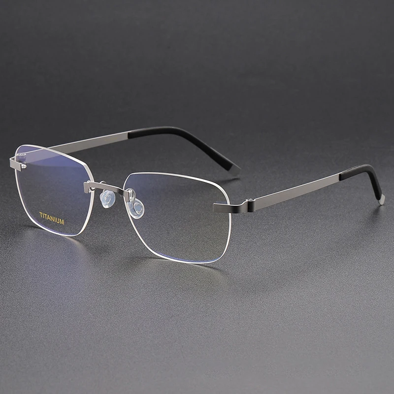 Pure Titanium Optical Glasses Frame Men Brand Design Rimless Square Eyeglasses Frameless Ultralight-Weight Eyewear